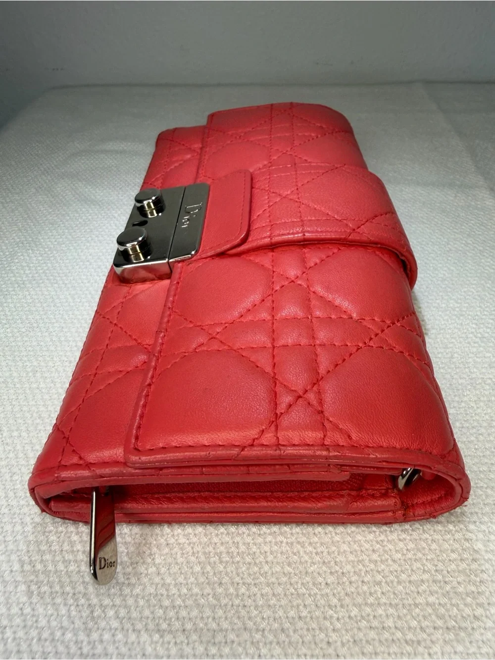 Dior Miss Dior Cannage Long Wallet Lambskin Coral Pink with Silver Hardware